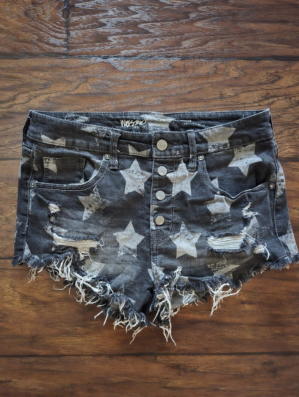 Mossimo Black And Gray Star Print High Rise Button Shorts 8/29